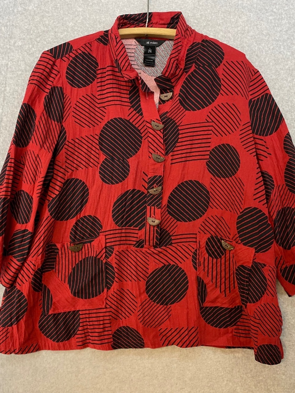 Ali Miles Size L • Red Black Polka Dot • Rayon Top • Art To Wear • Pullover